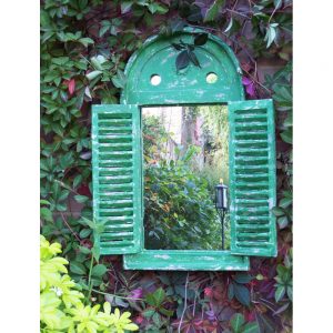 Renaissance Garden Mirror with Opening Shutter Doors - Green