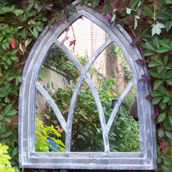 Mid Grey Gothic Arch Garden Mirror