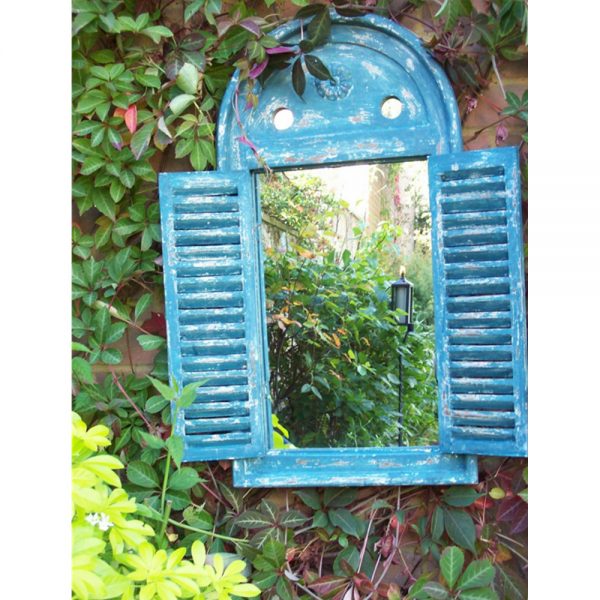 Renaissance Garden Mirror with Opening Shutter Doors - Blue