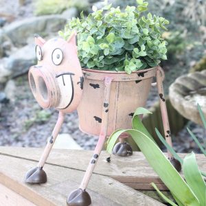 Metal Goofy Pig Planter