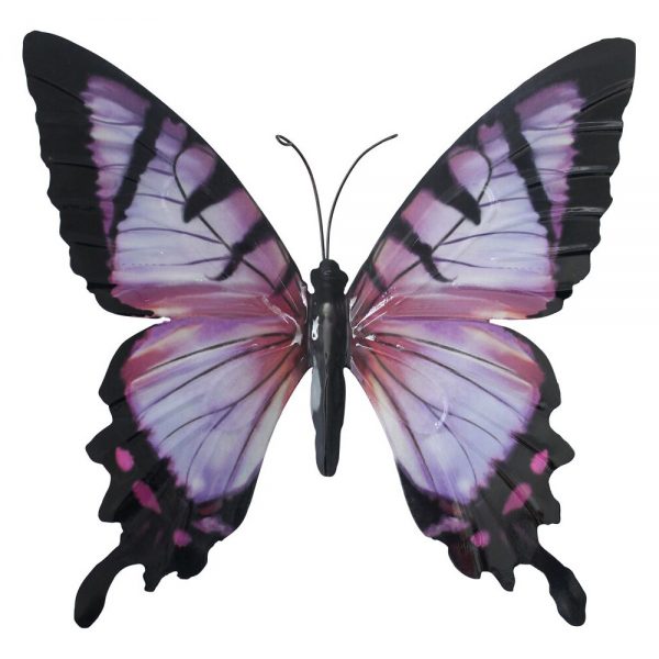 Large Metal Butterfly Garden Wall Art in Pink and Black