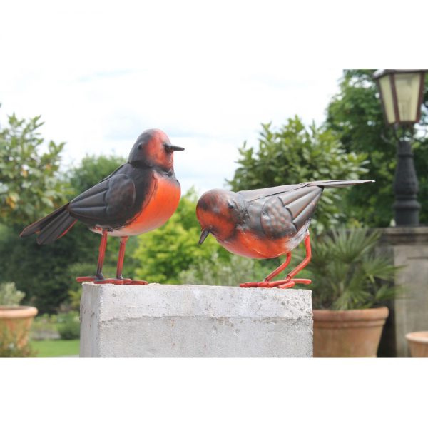 Set of 2 Small Metal Robin Birds Garden Ornament