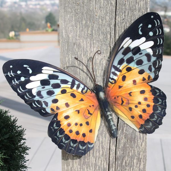Large Metal Butterfly Wall Art in Orange and Black