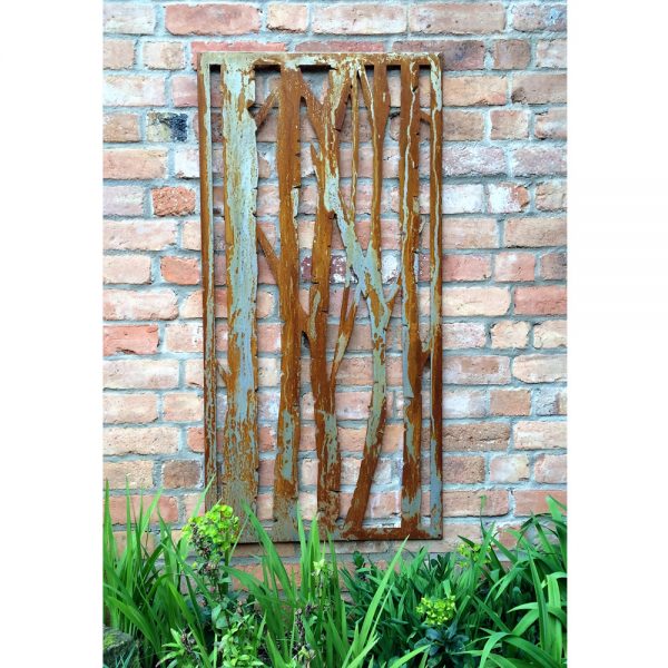Rusty Metal Silver Birch Garden Wall Panel