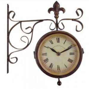 Wall Mounted Clock and Thermometer on Hanging Bracket