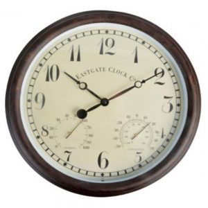 Wall Clock and Weather Station (Numerical) in Brown